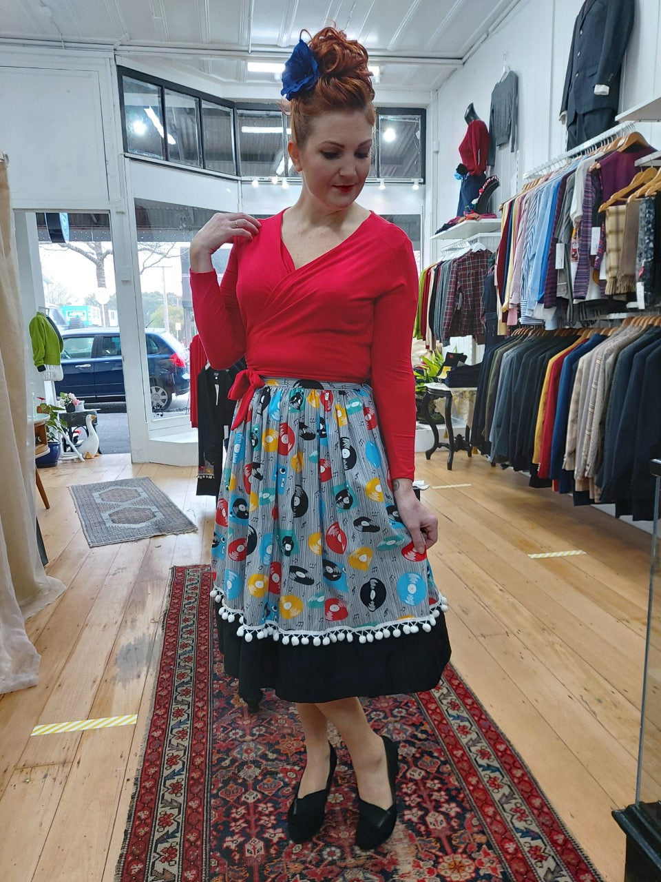 Rockabilly Vibes: 1950's Retro Records Print Skirt