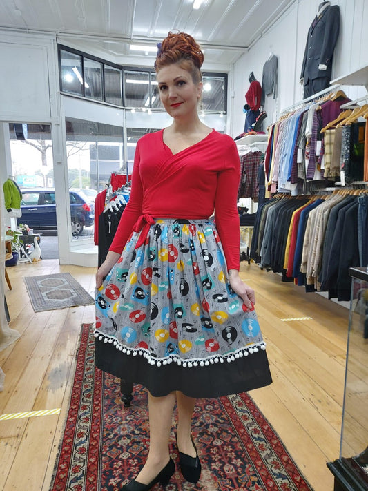 Rockabilly Vibes: 1950's Retro Records Print Skirt