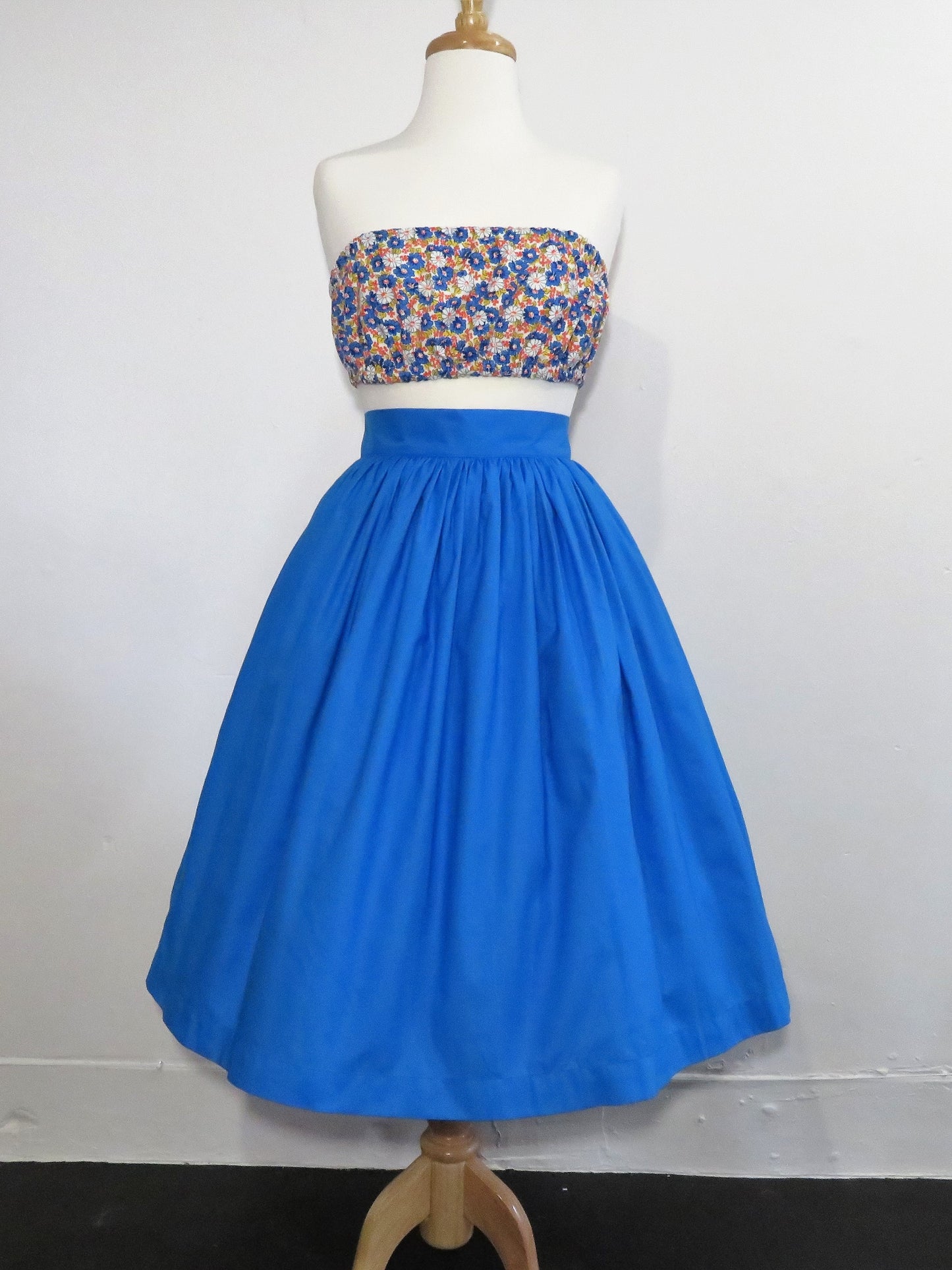 Blue 'Margie' Solid Cotton Skirt