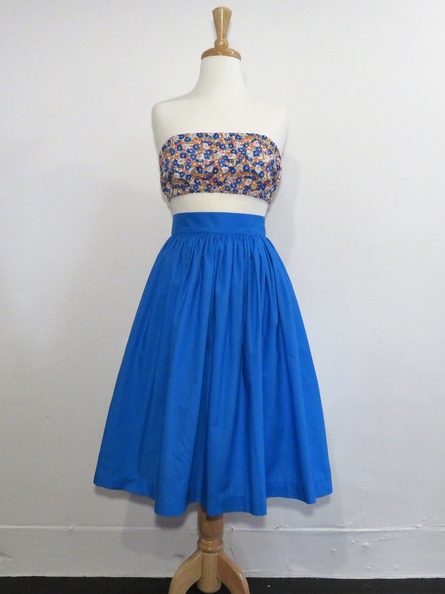 Blue 'Margie' Solid Cotton Skirt