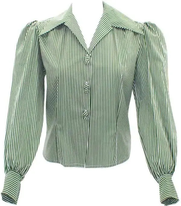 Freddie's of Pinewood 1940's Style Blouse - Green Stripe