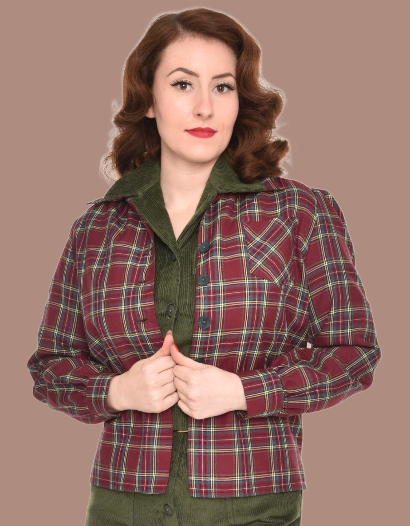 Freddie's of Pinewood 1940's Style Burgundy Plaid Shirt