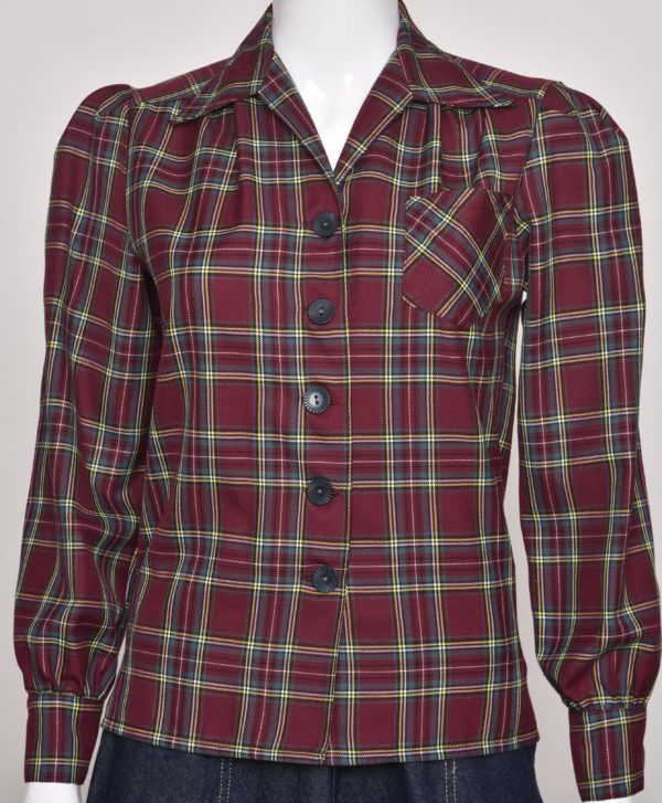 Freddie's of Pinewood 1940's Style Burgundy Plaid Shirt