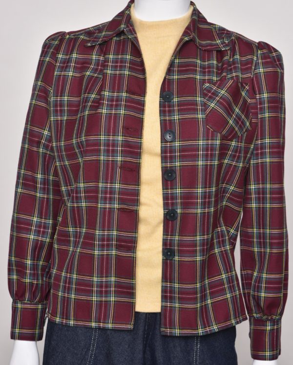 Freddie's of Pinewood 1940's Style Burgundy Plaid Shirt